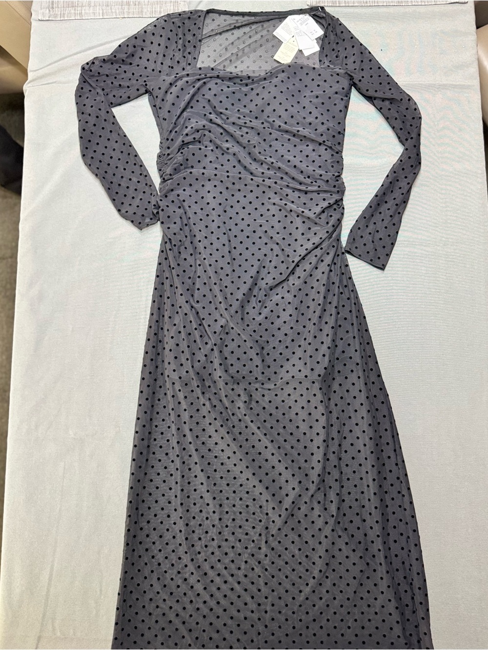 NWT Abercrombie & Fitch Bra-Free Black Polka Dot Mesh Long Sleeve Dress